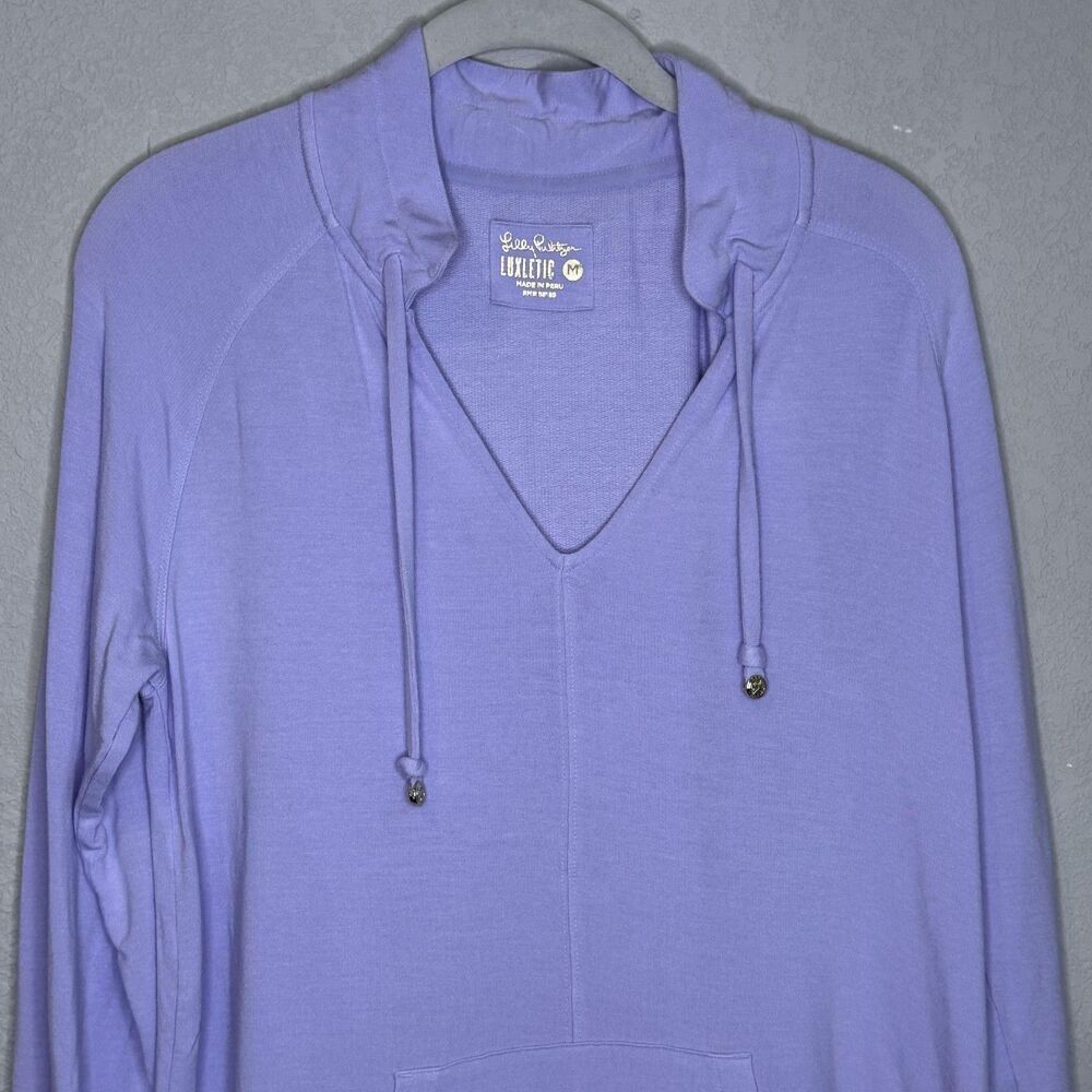 Lilly Pulitzer Cassi Luxletic Hoodie Medium Purple V Neck Modal Pullover Top - Picture 3 of 9